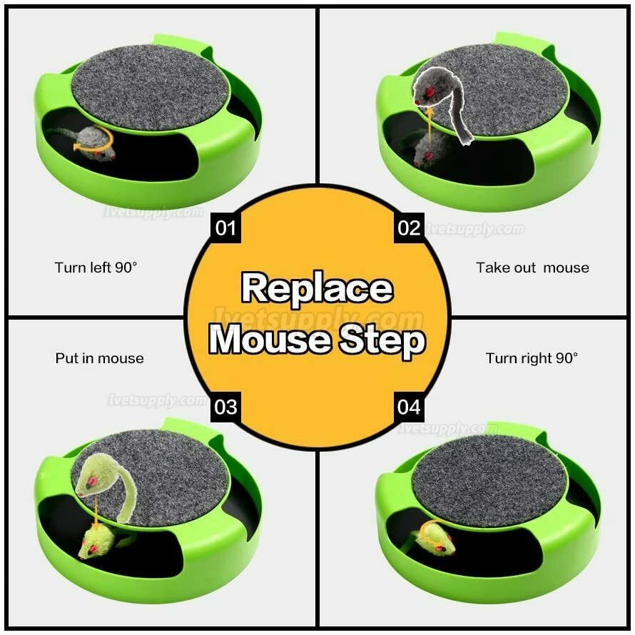 Interactive Cat Toys Mouse Catch Kitten Toy 4x Extra Running Mice Scratching Pad